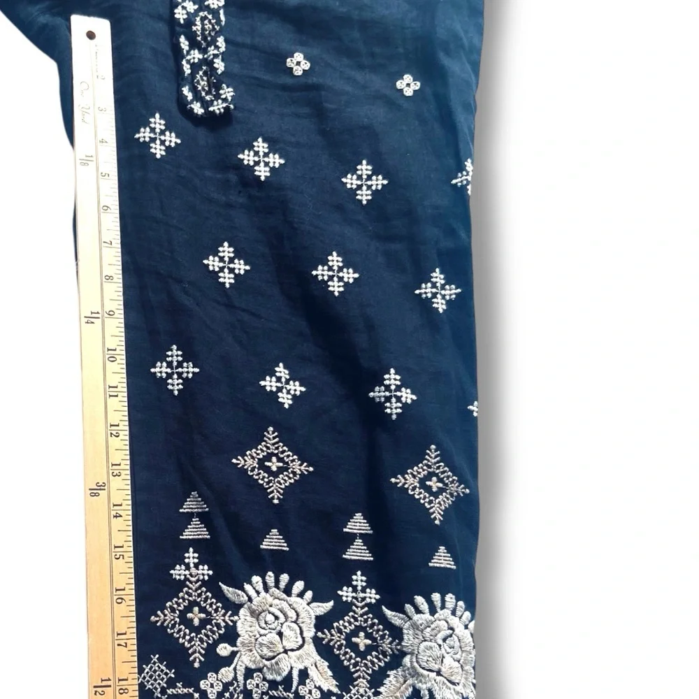 Johnny Was _ JW Los Angeles 100% Linen Black Pants with White Embroided Size M - Picture 4 of 11